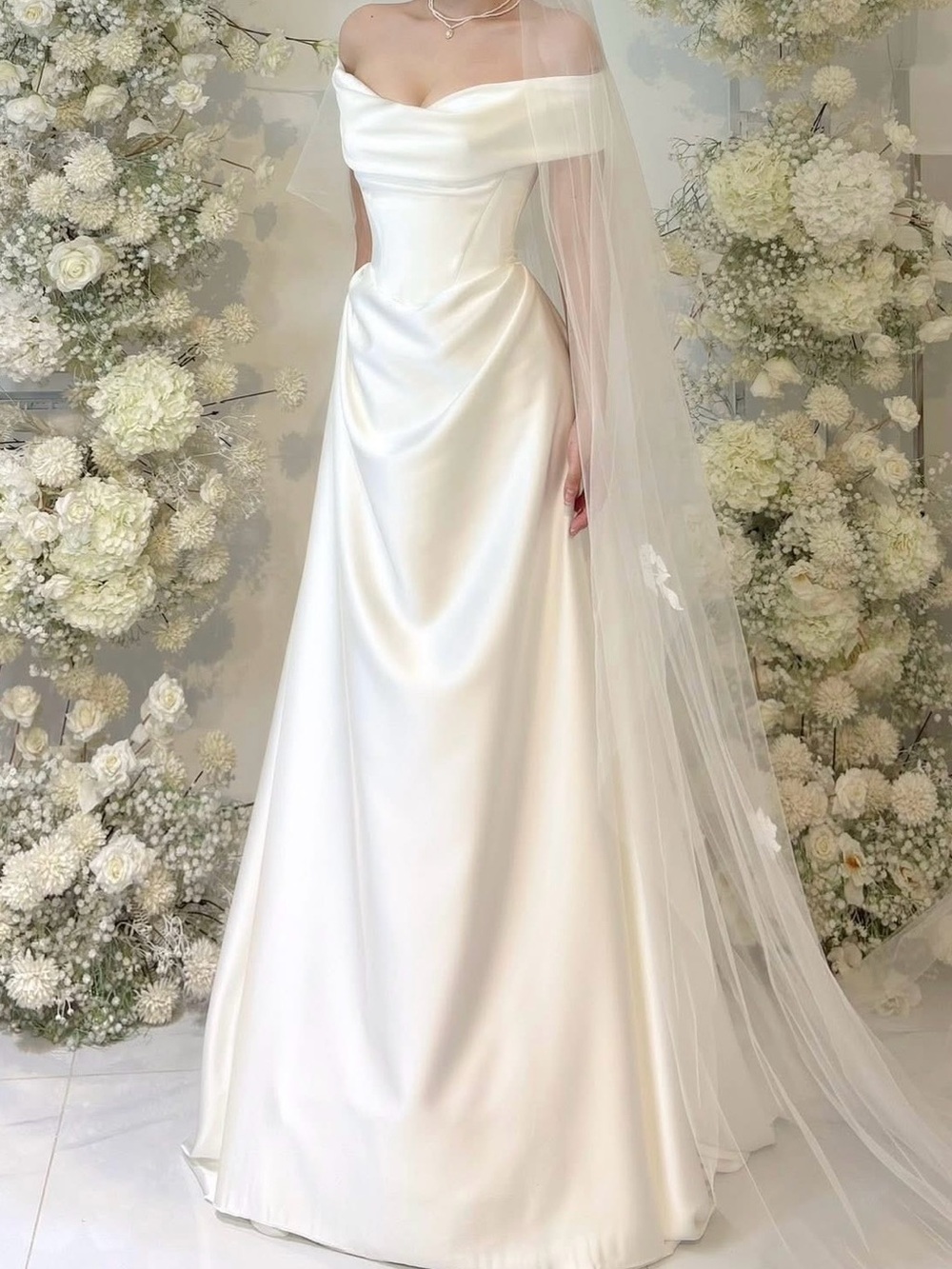 Vivienne Westwood Off-Shoulder Ivory Satin Wedding Gown